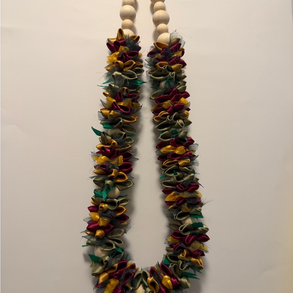 Multicolor Satin Flower Statement Necklace - Green, Gold, Burgundy